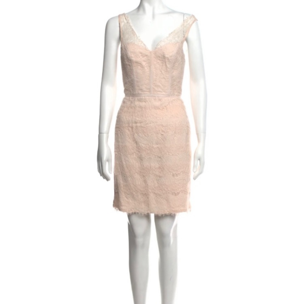 Monique Lhuillier blush pink tiered lace sleeveless dress size 10